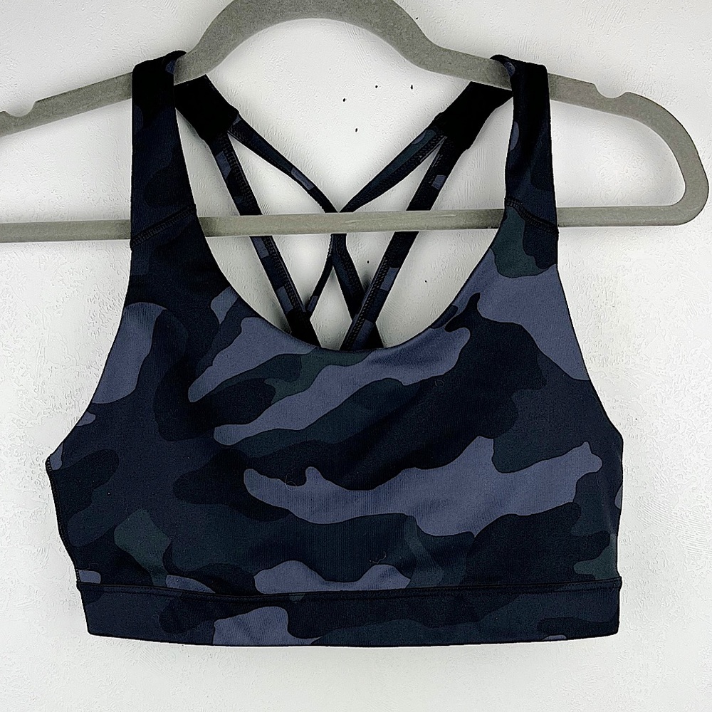 Old Navy Active Go-Dry Sports Bra Strappy Camo Print Gray Black Size Medium